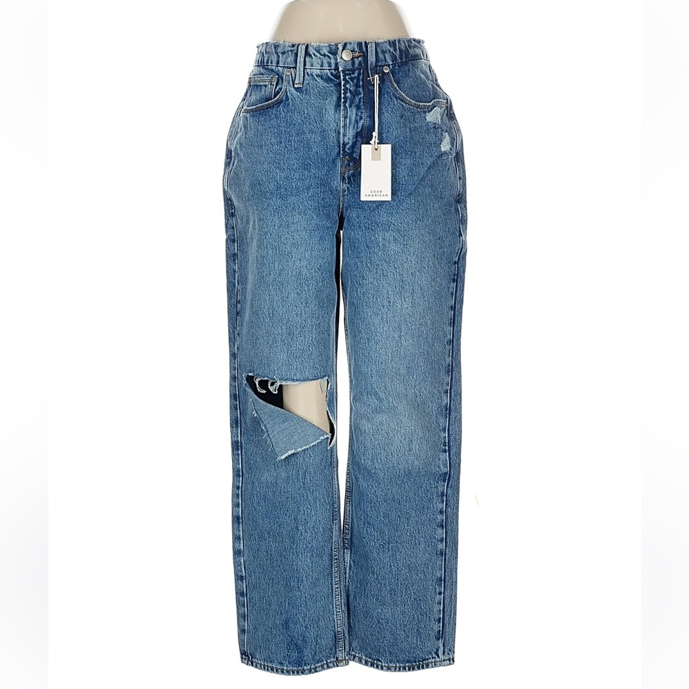 Good American Straight Leg Blue Jeans
